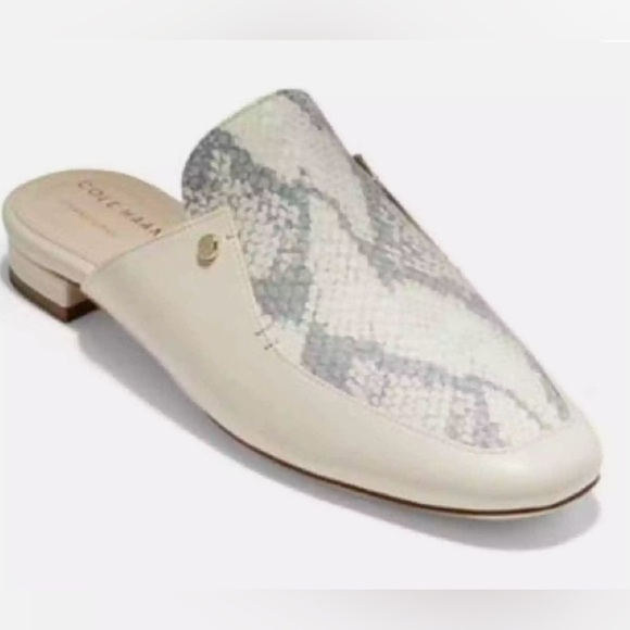 NWOT Cole Haan “The Grand” Slip- On Mule. Leather Size 9.5. Cream & Snake Print - Picture 1 of 15